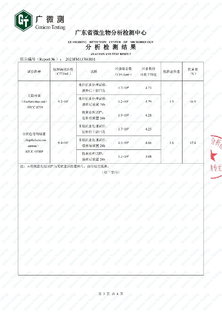 塑料母粒抗菌率檢測報(bào)告